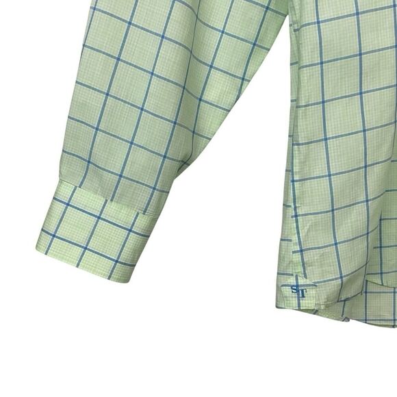 Southern Tide Mens Size Large Button Down Dress Shirt Plaid Green Blue White - Picture 4 of 10